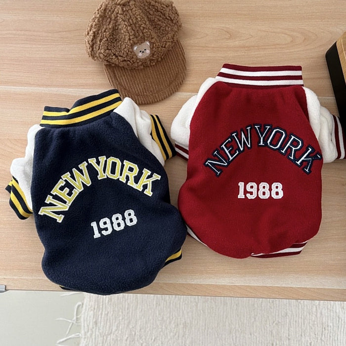 Varsity baseball jersey for small dogs, dark blue and red