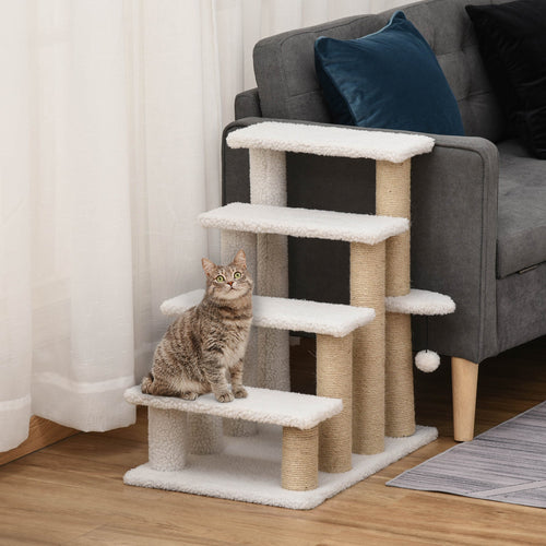 4-Level Cat Steps with Scratching Posts — White