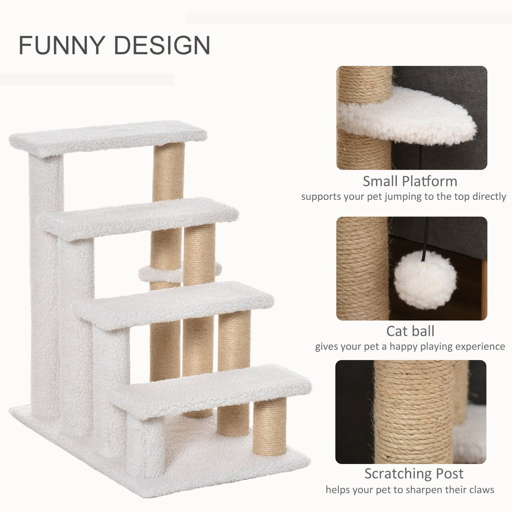 4-Level Cat Steps with Scratching Posts — White