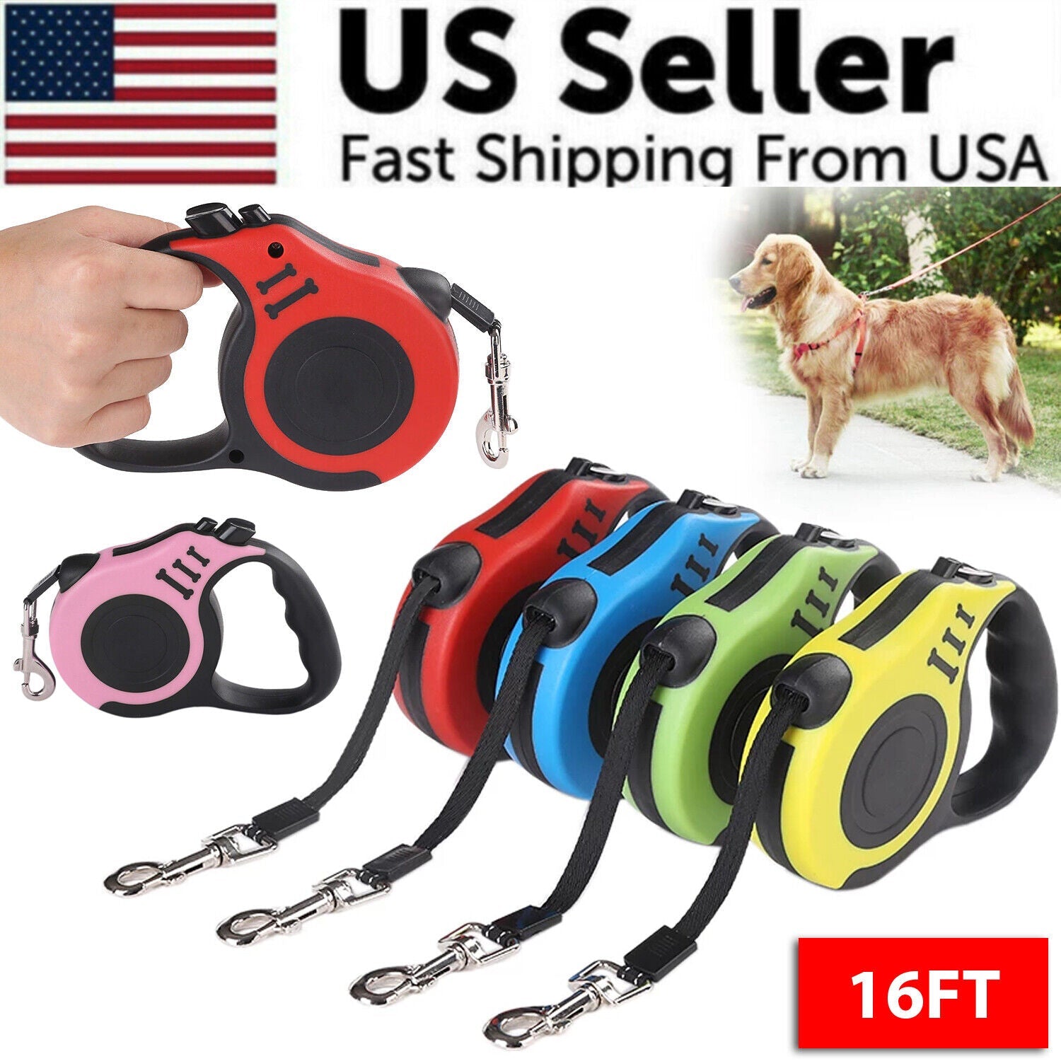 Retractable Dog Leash — 16 ft