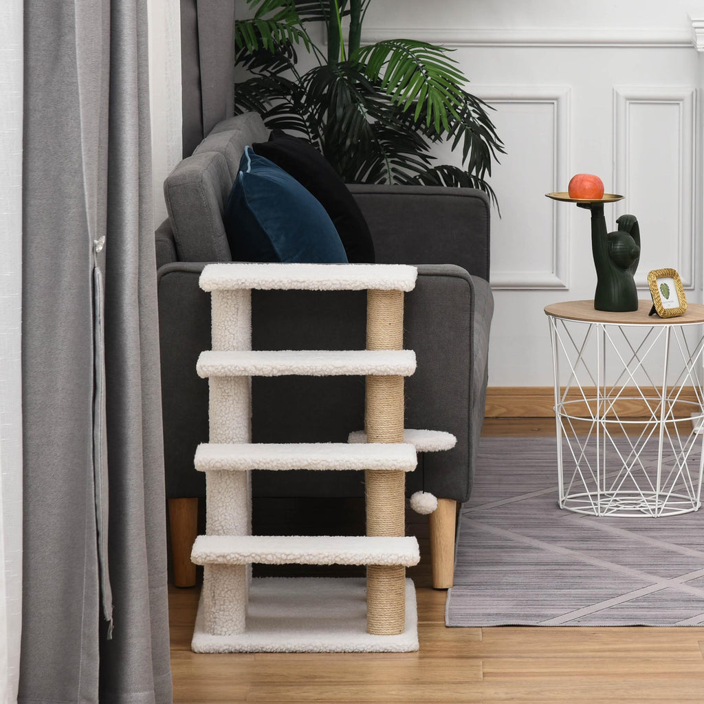 4-Level Cat Steps with Scratching Posts — White