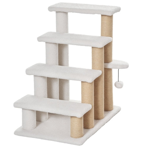 4-Level Cat Steps with Scratching Posts — White