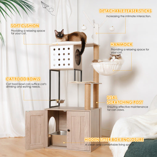 Cat Tree Tower with Hidden Litter Box