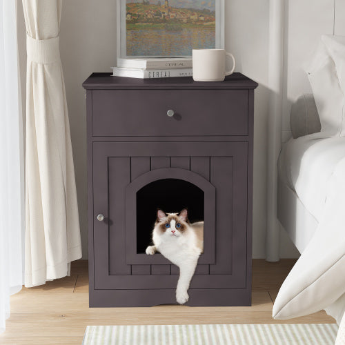 Wooden Cat House with Hidden Litter Box