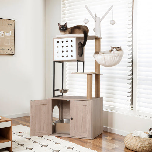Cat Tree Tower with Hidden Litter Box