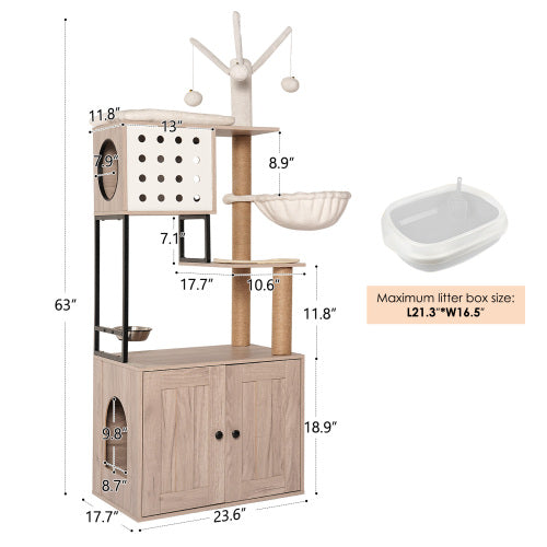 Cat Tree Tower with Hidden Litter Box