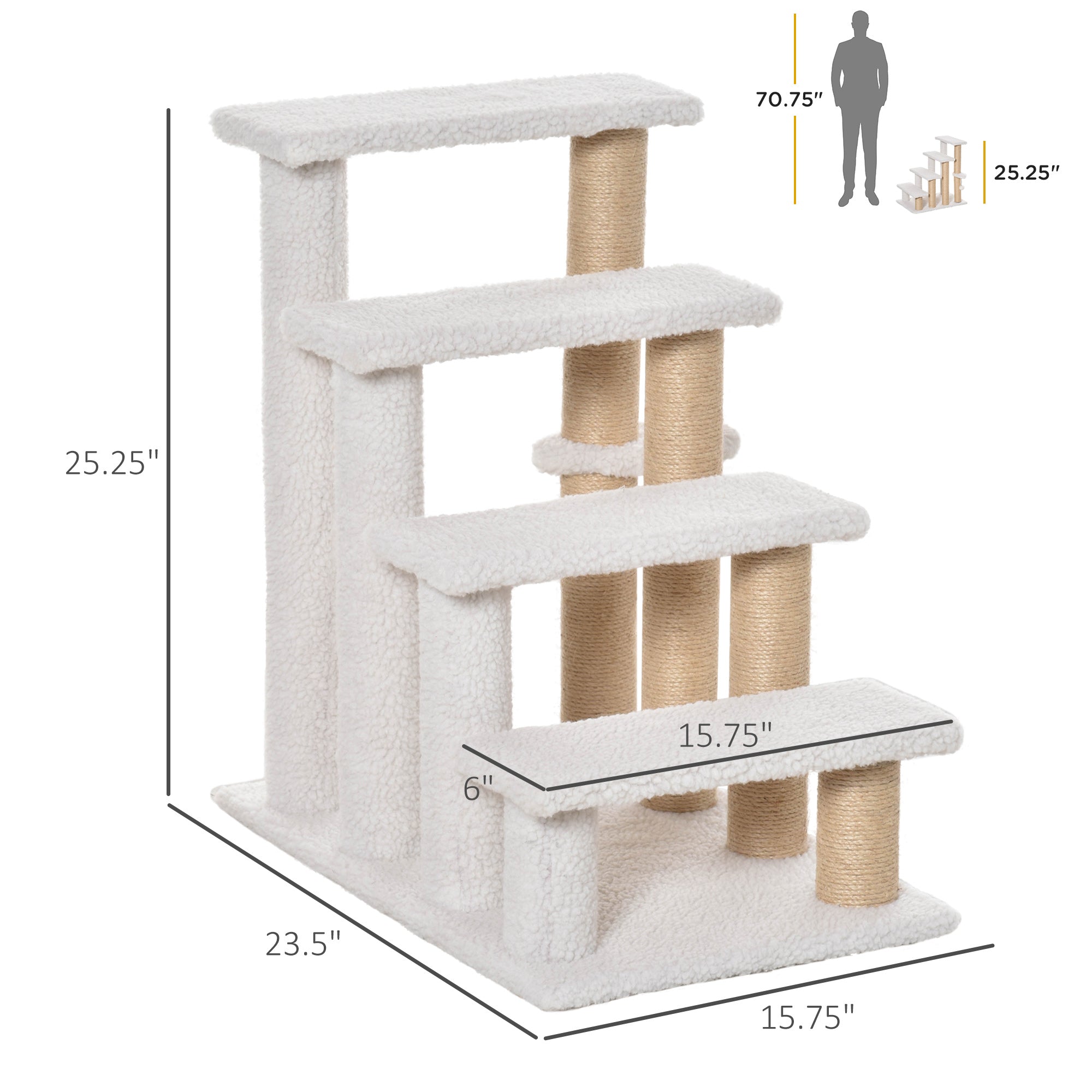 4-Level Cat Steps with Scratching Posts — White