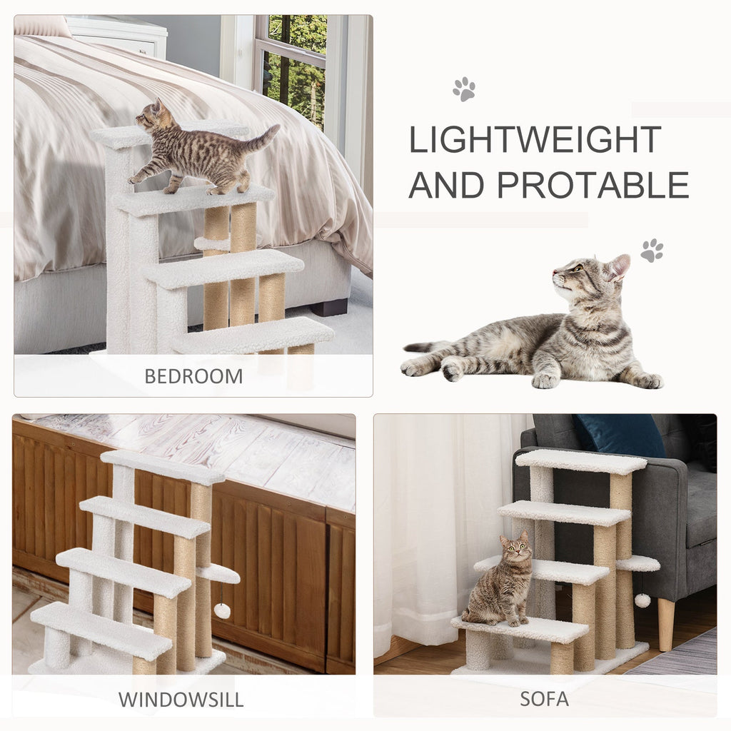 4-Level Cat Steps with Scratching Posts — White
