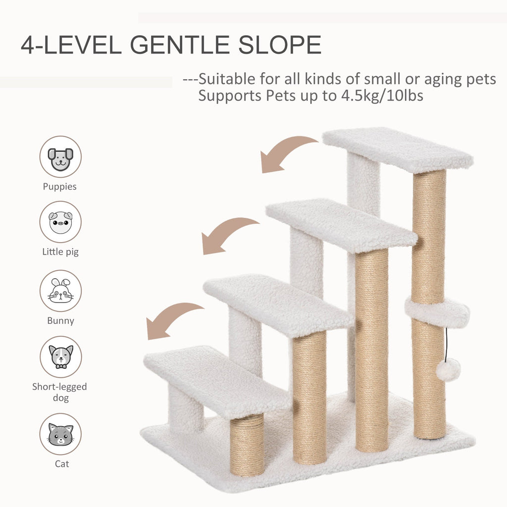 4-Level Cat Steps with Scratching Posts — White